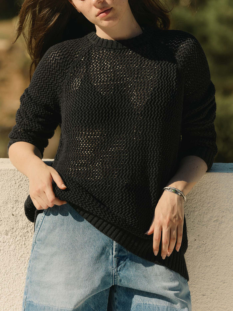 cascabel open weave sweater in black - Model