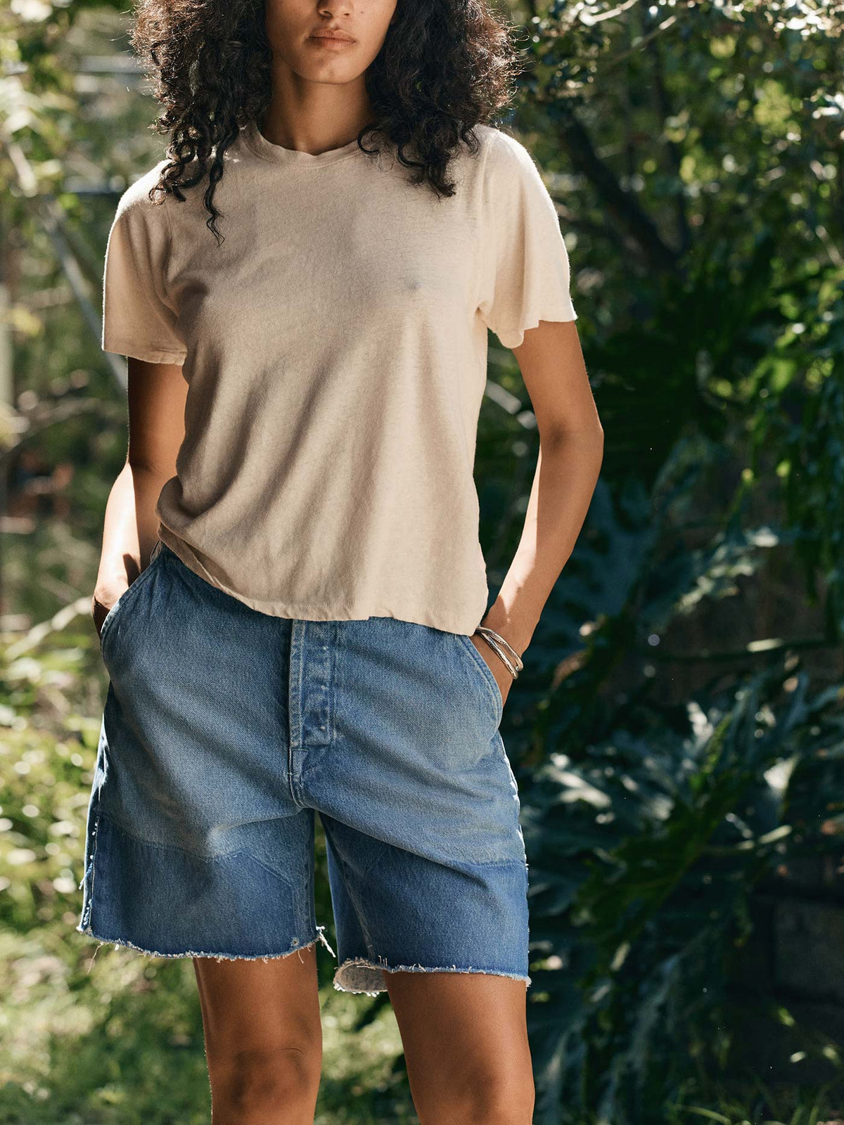 clarke washed denim cutoff short