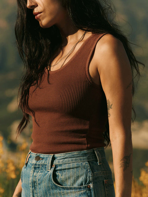 Dark Slate Gray the vintage tank in open knit chestnut