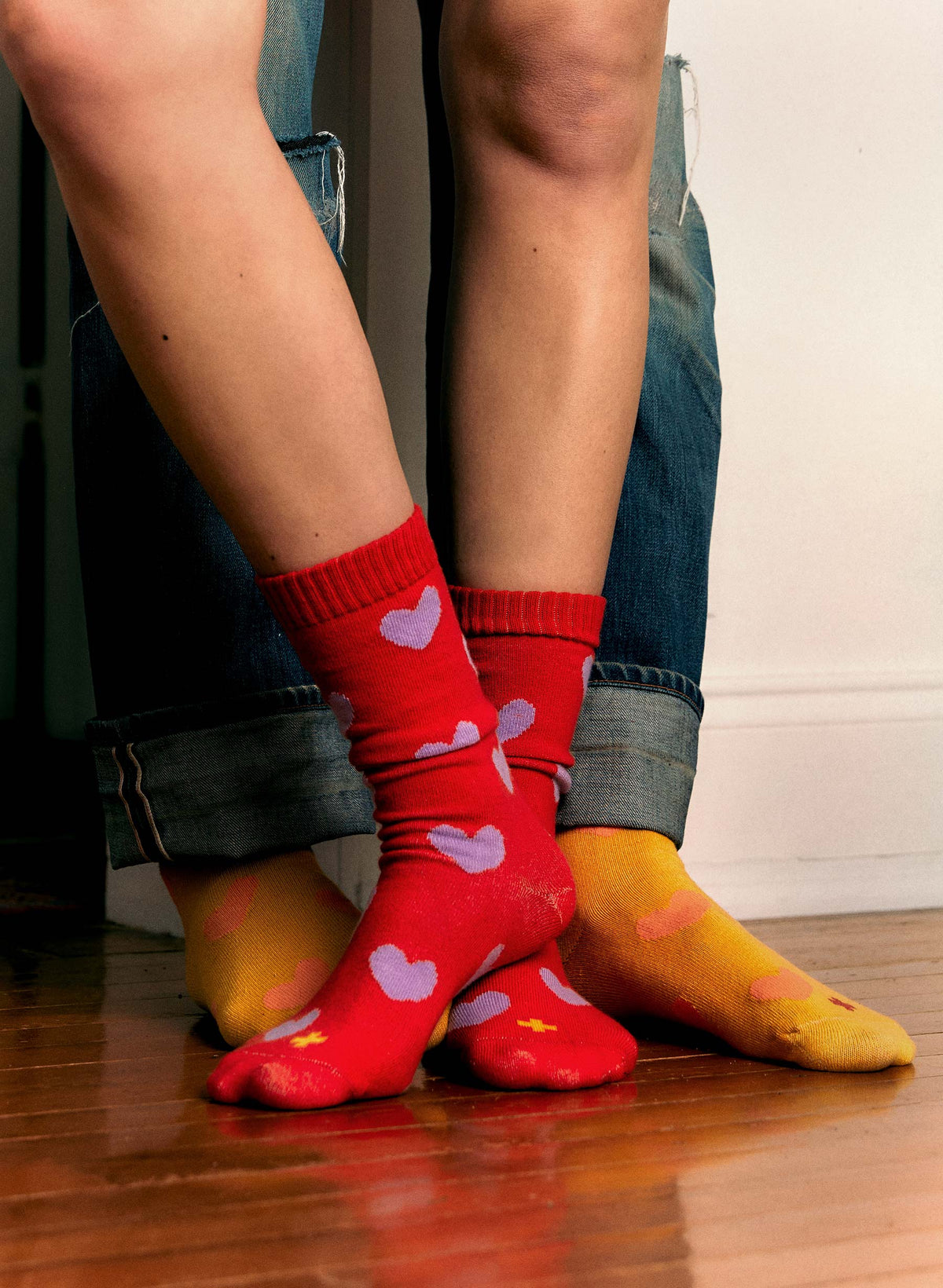 heart sock in poppy