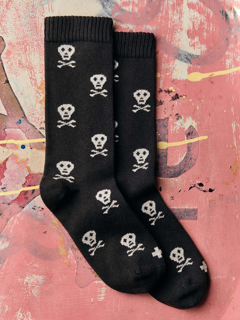 skull sock in charcoal