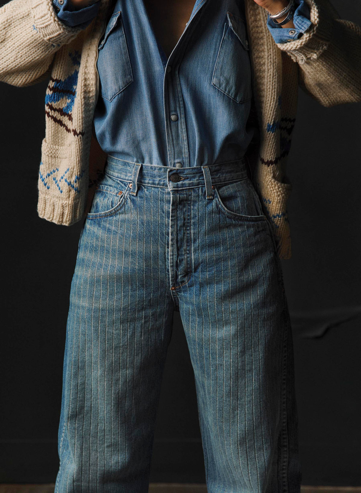 buckleback jean in washed indigo stripe