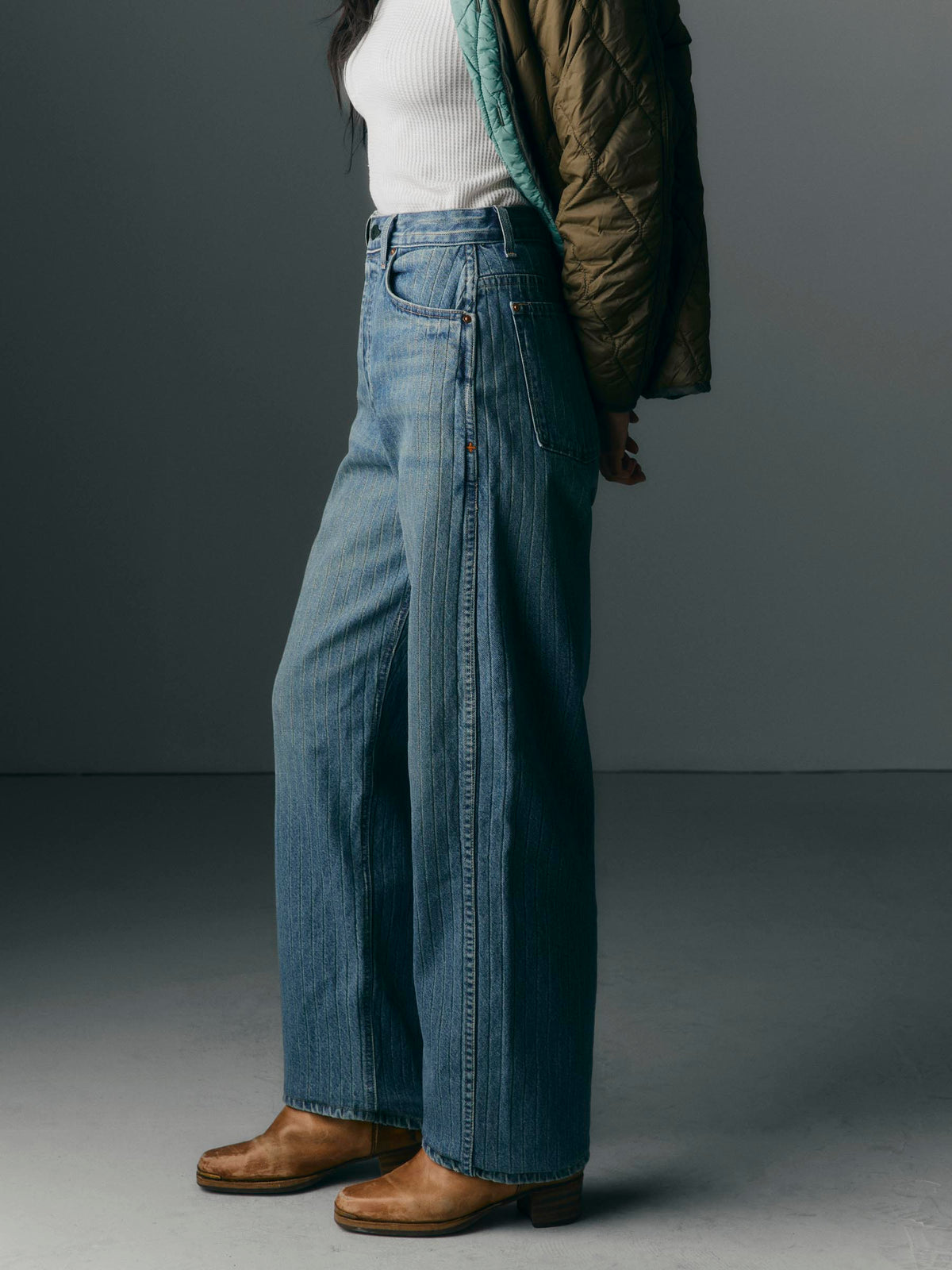 buckleback jean in washed indigo stripe