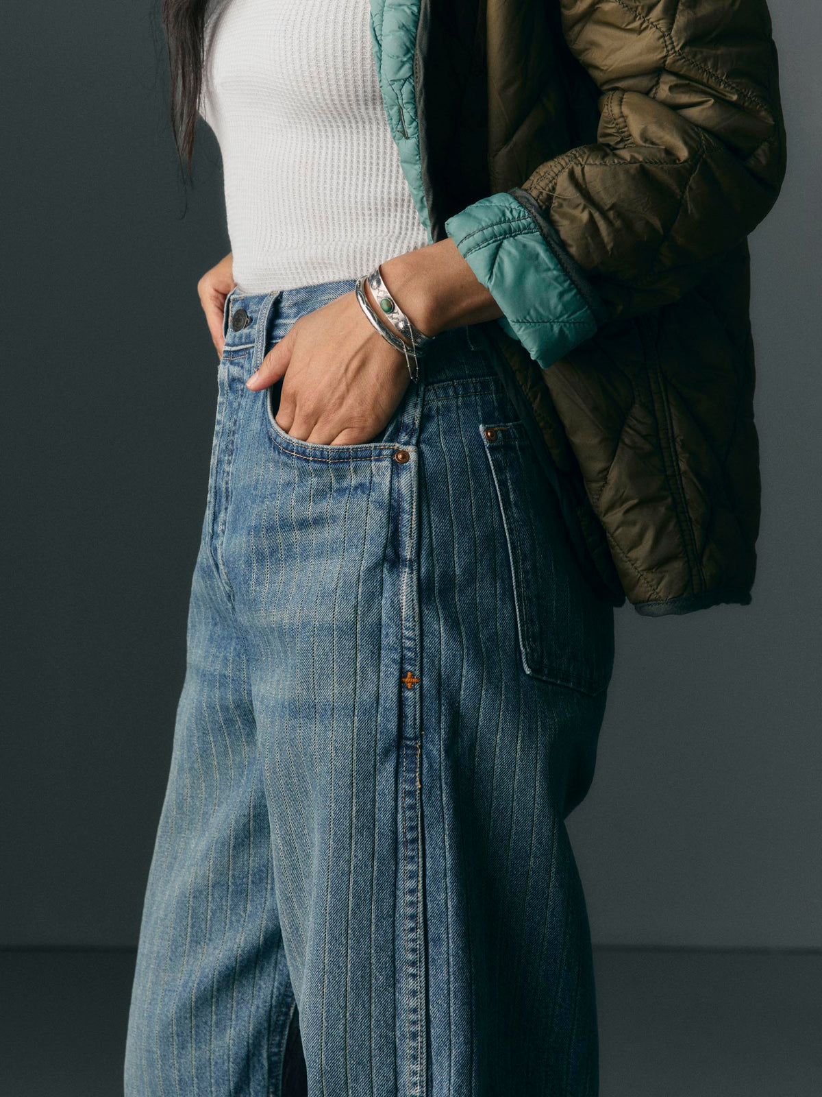 buckleback jean in washed indigo stripe