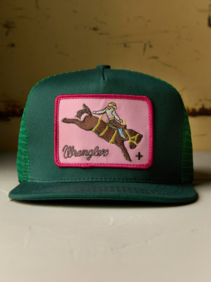 i+w x Wrangler "buckin" trucker in green