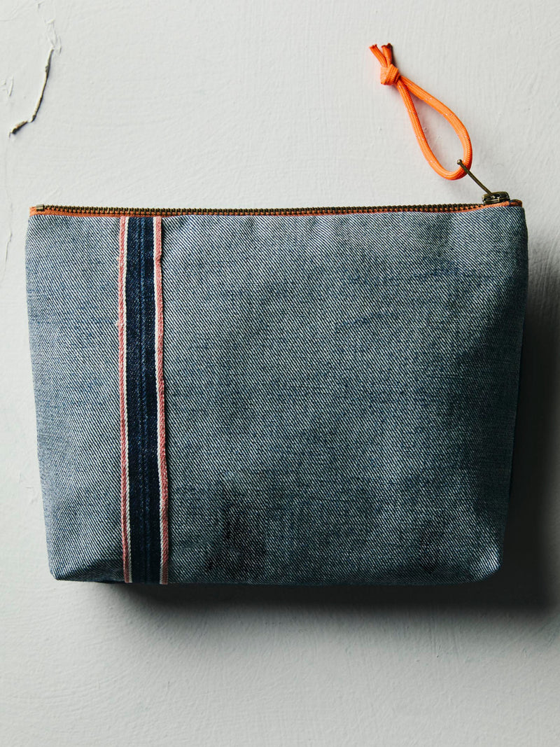 love fades recycled denim zipper pouch