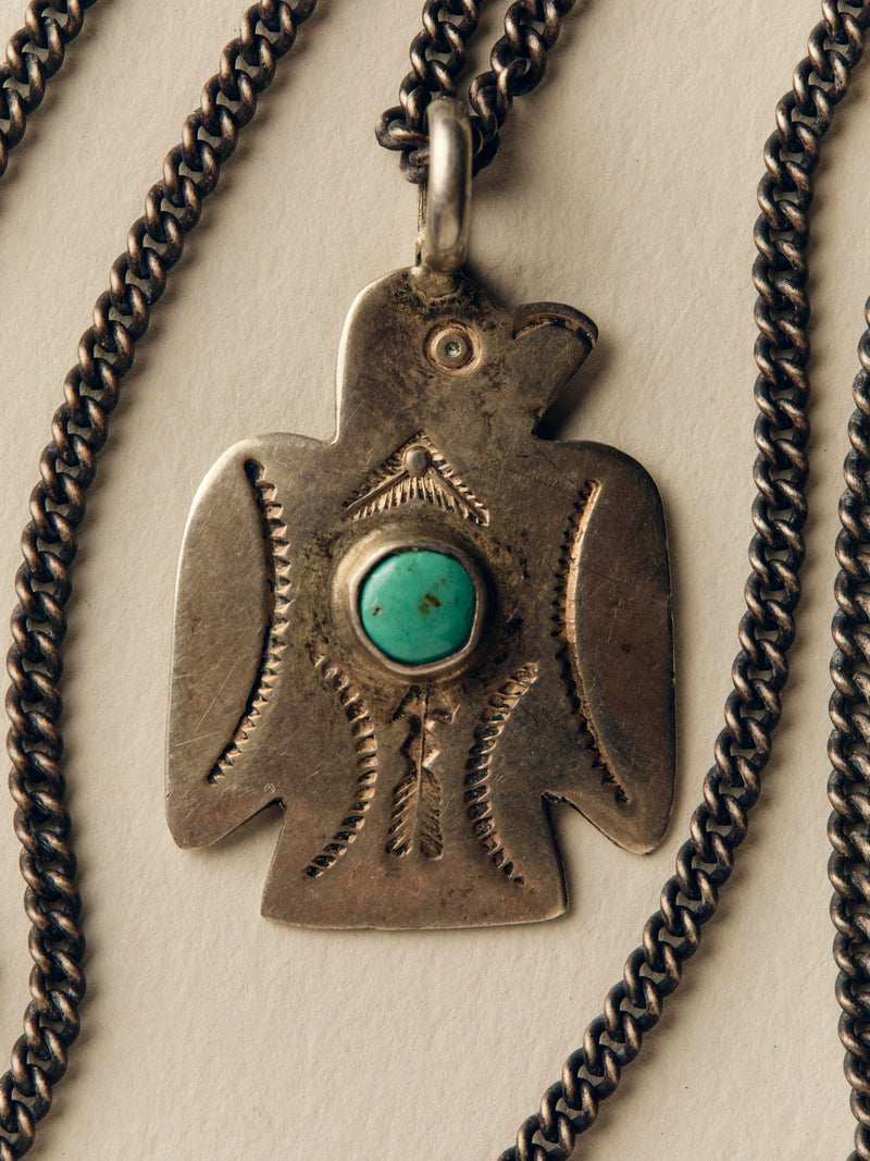 vintage harvey-era thunderbird pendant on silver chain