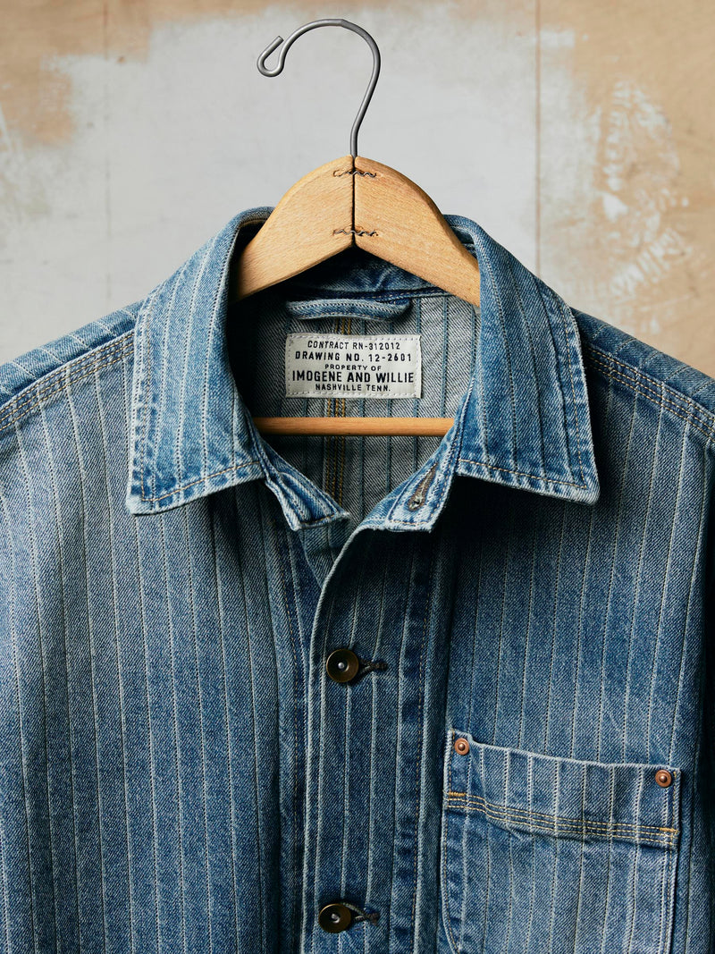 ranch jacket in washed indigo stripe - Model