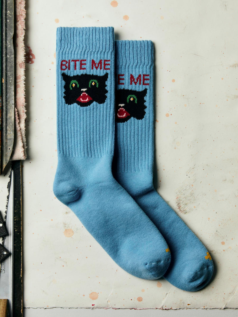 the "bite me" sock