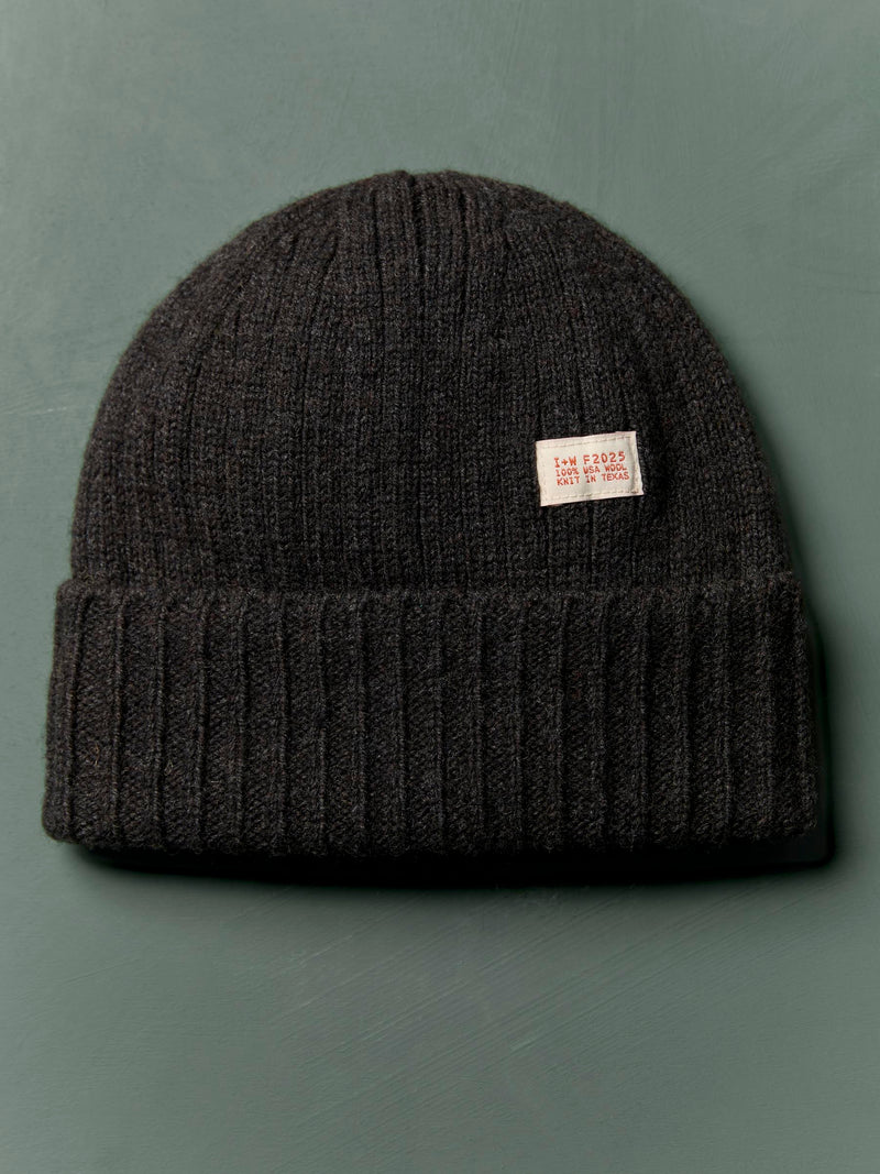 knit wool watch cap in charcoal
