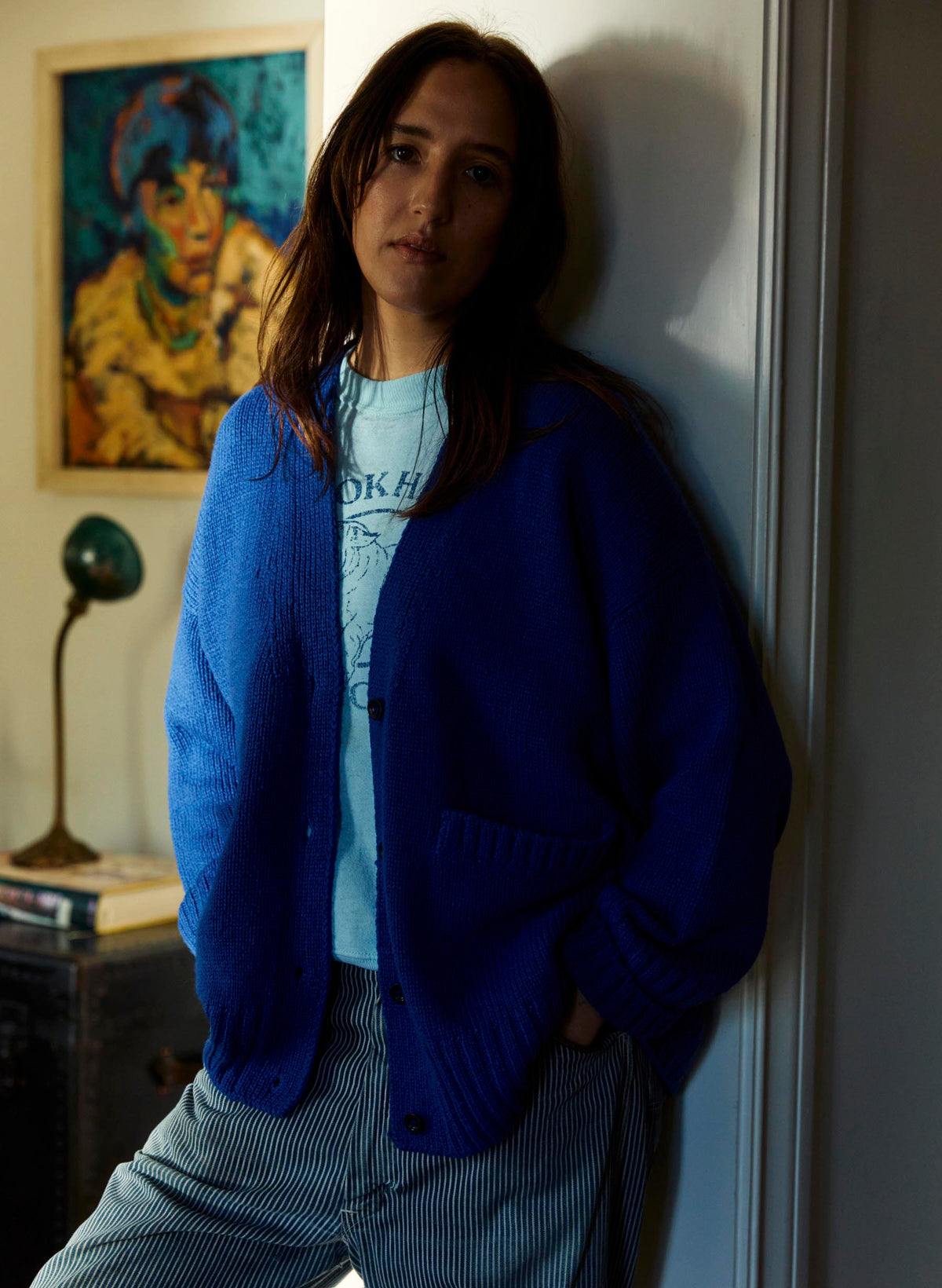 vintage cardigan in royal blue