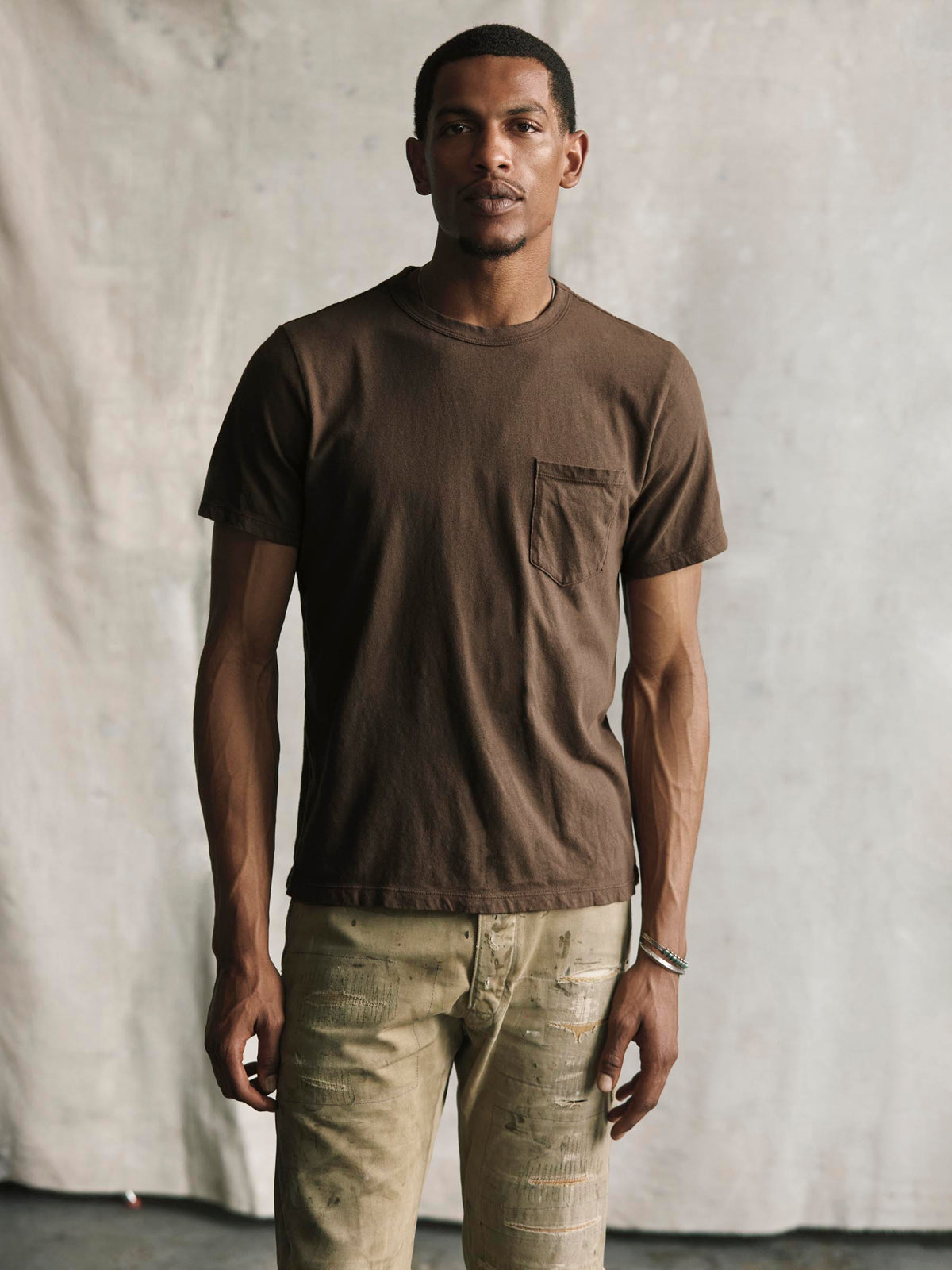 brown knit pocket tee