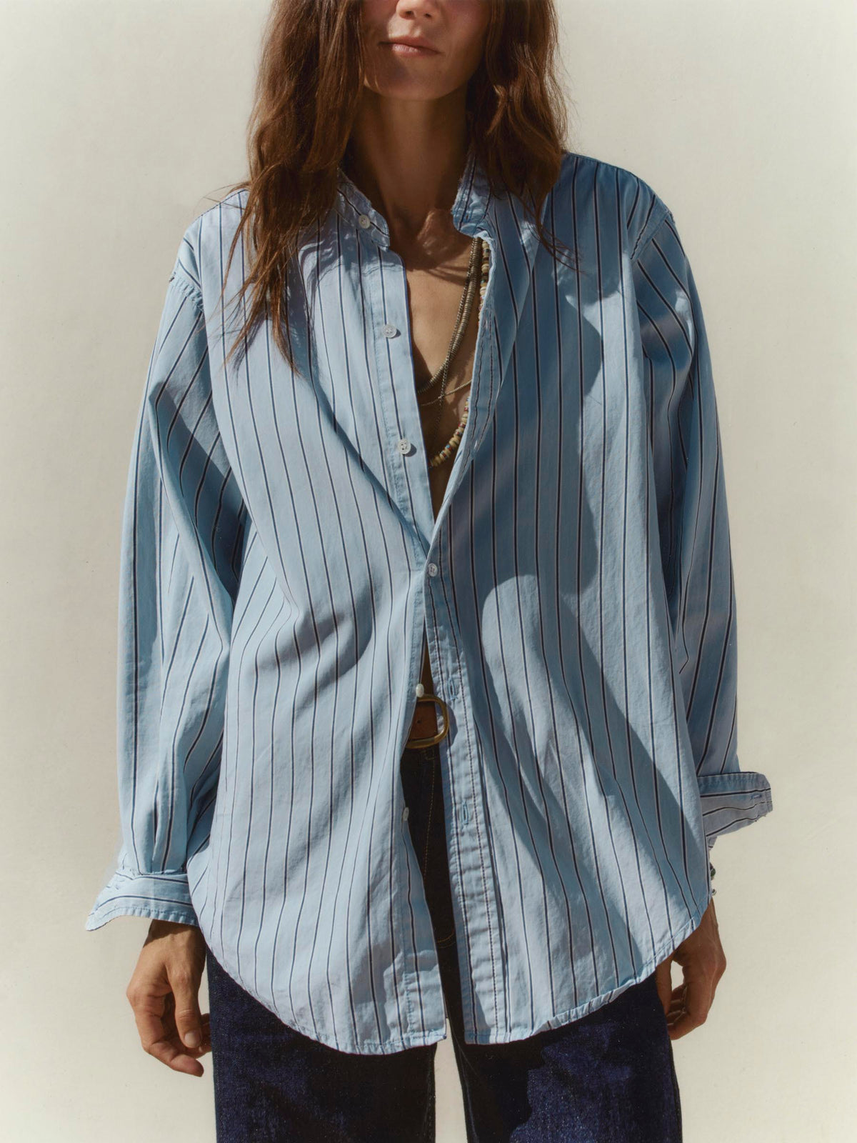 cut collar button down in blue stripe