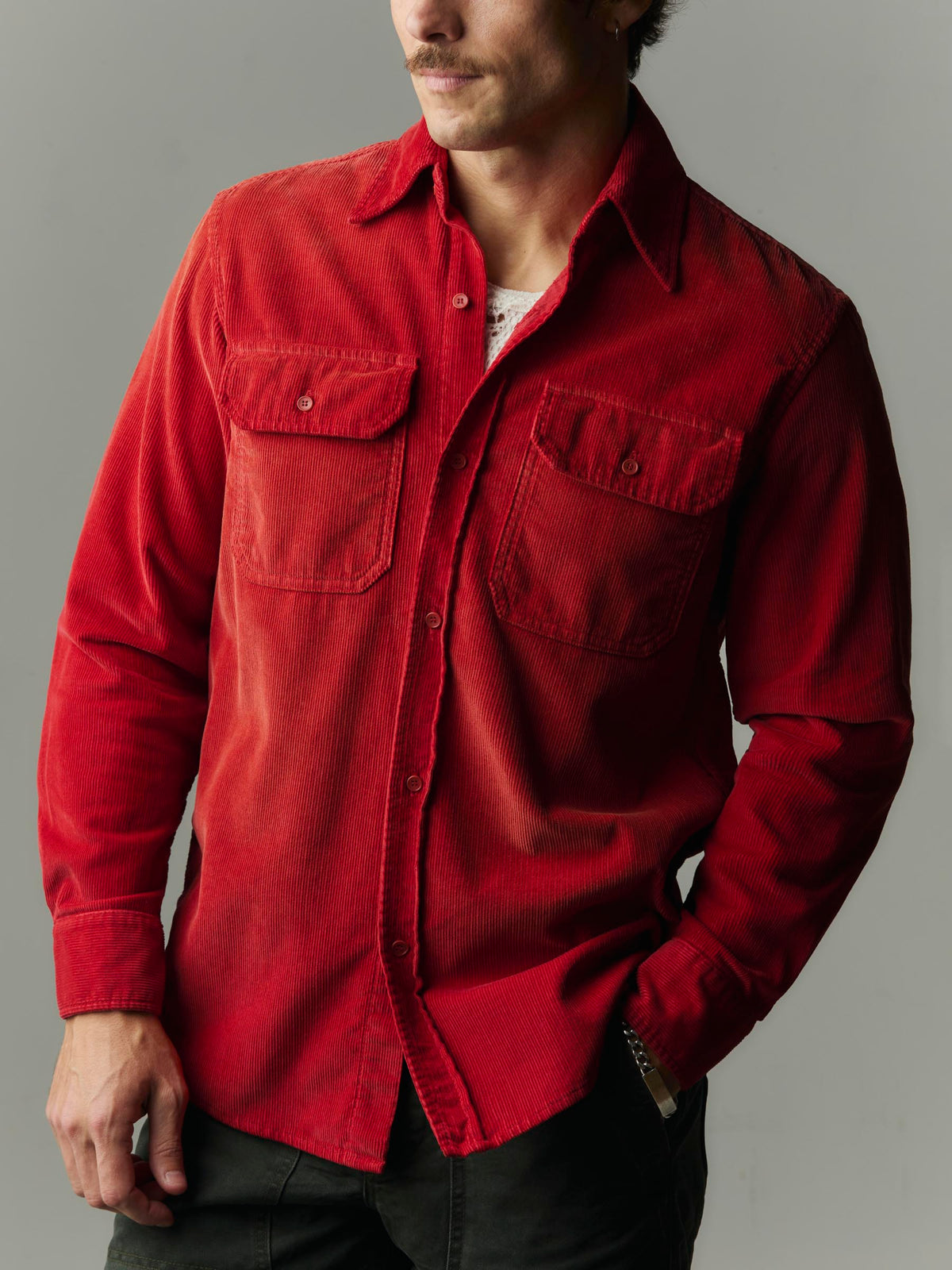 griffin workshirt in sunfaded red cord