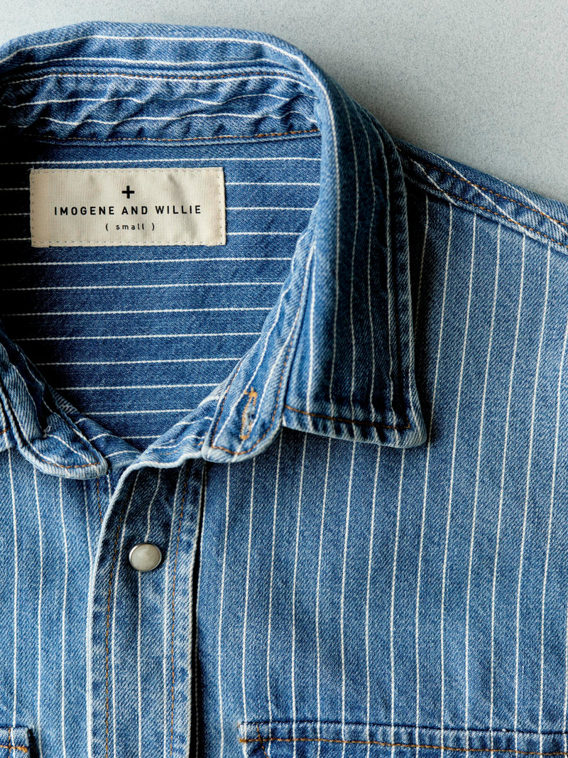hayes indigo stripe pearl snap - Model