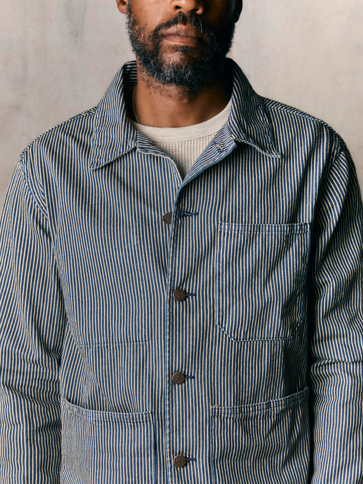 the utility coat in hickory stripe
