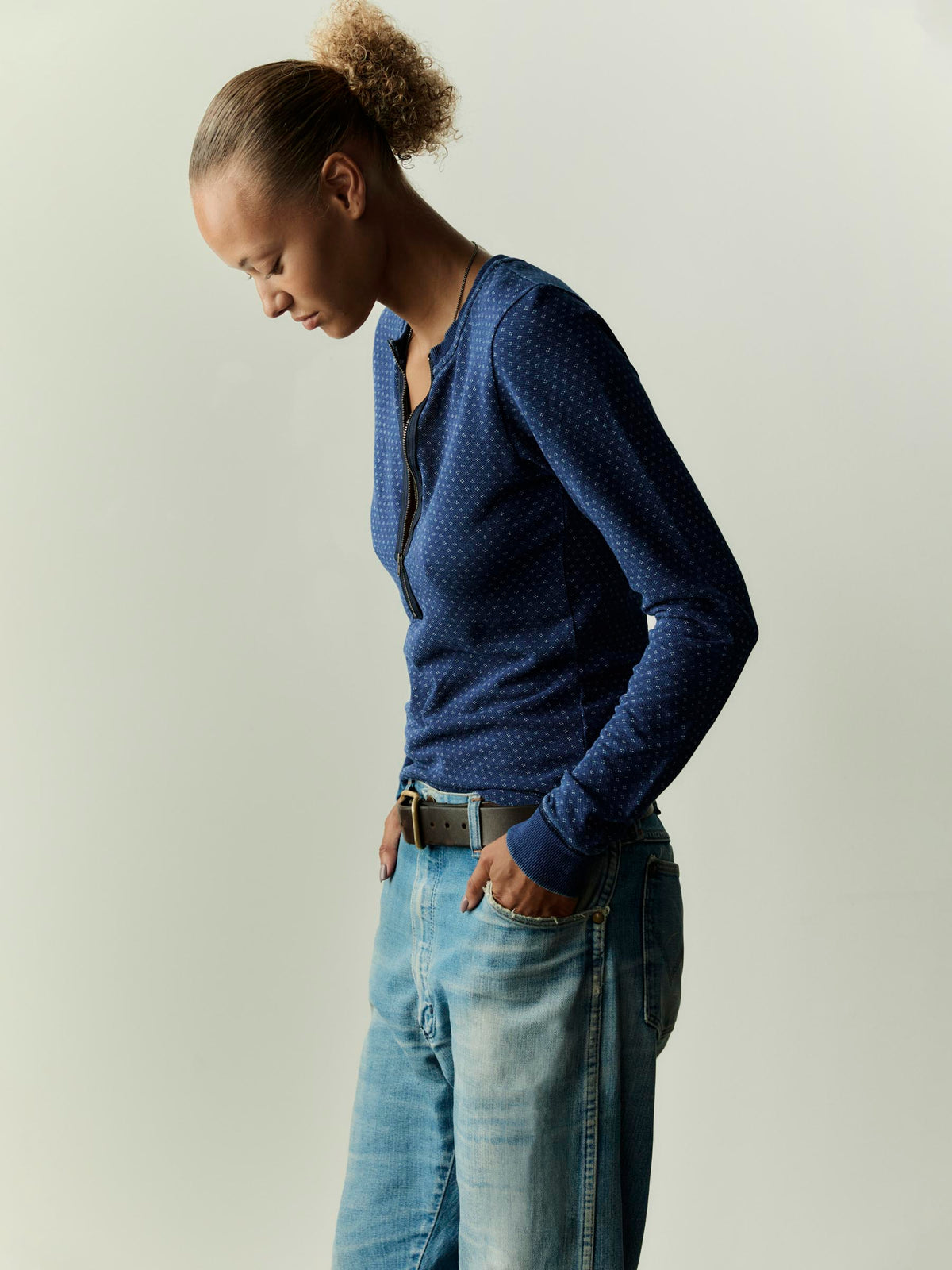 half zip calico thermal