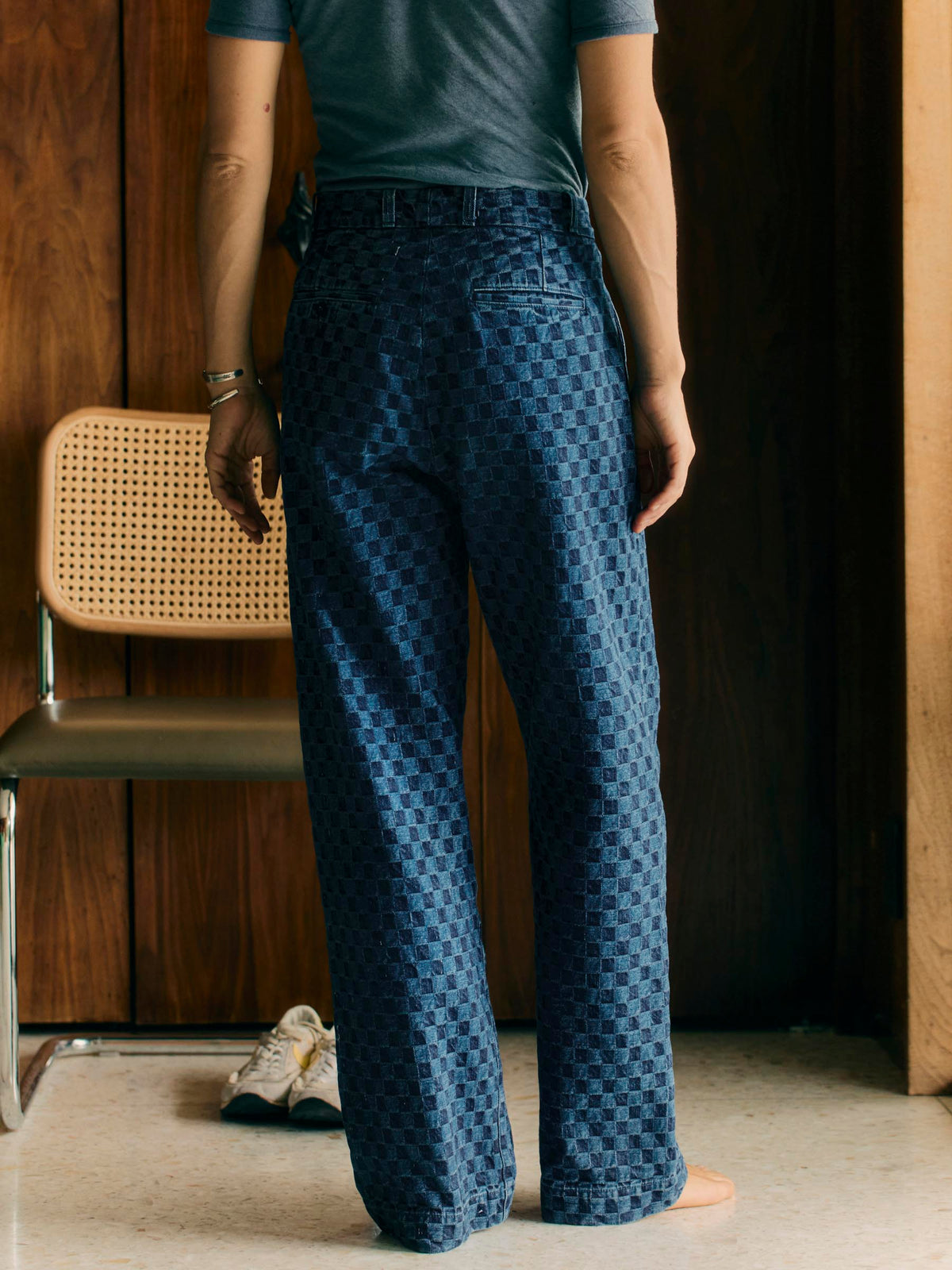 logan washed indigo check
