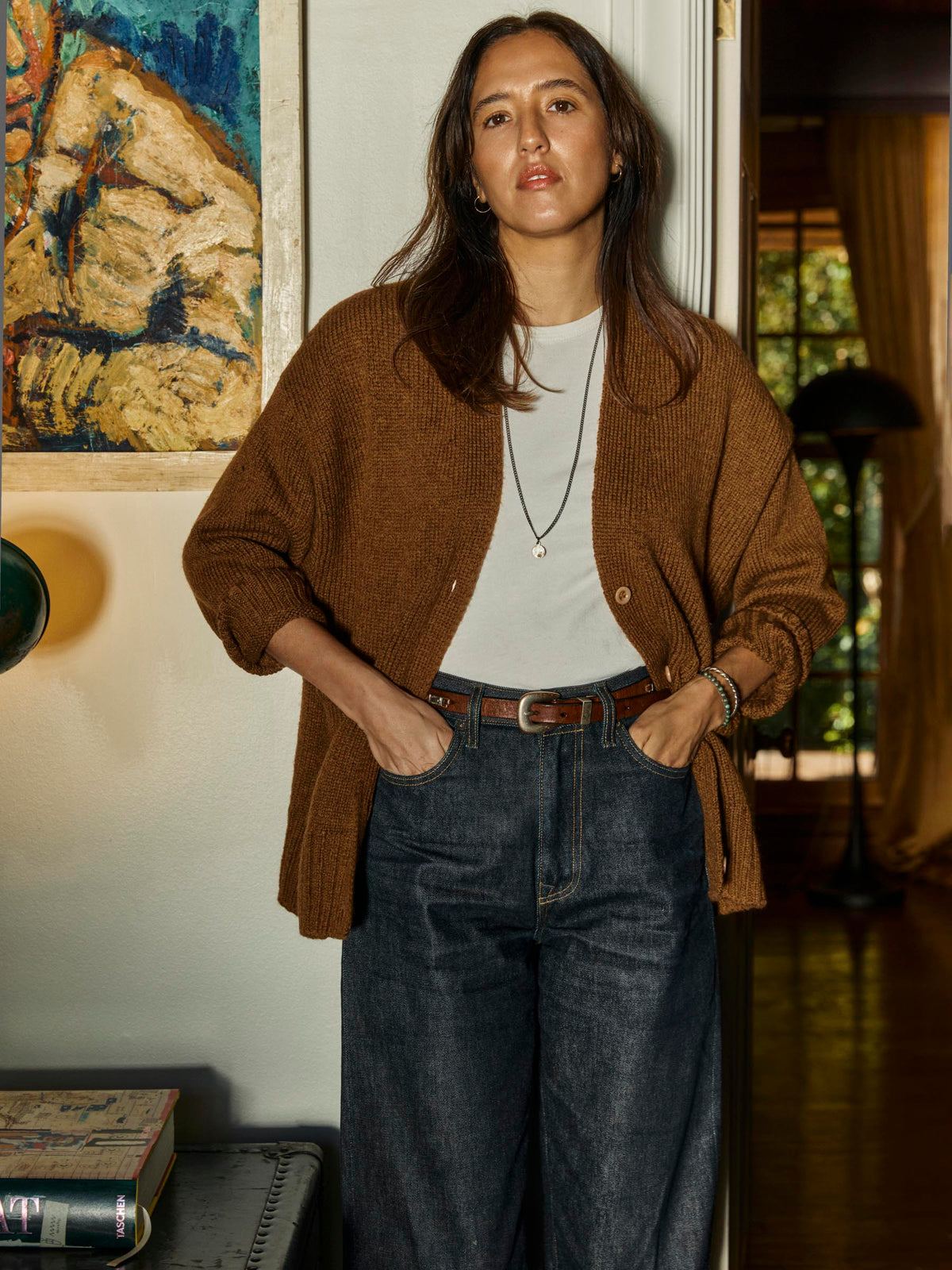 vintage cardigan in marled ochre