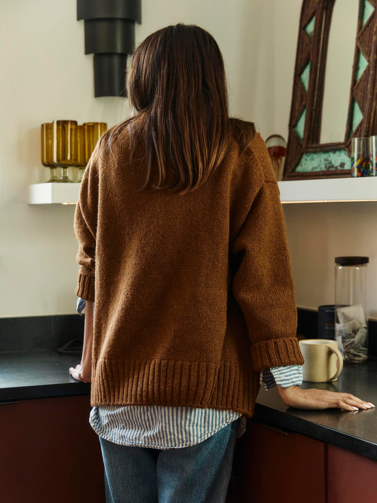 vintage cardigan in marled ochre