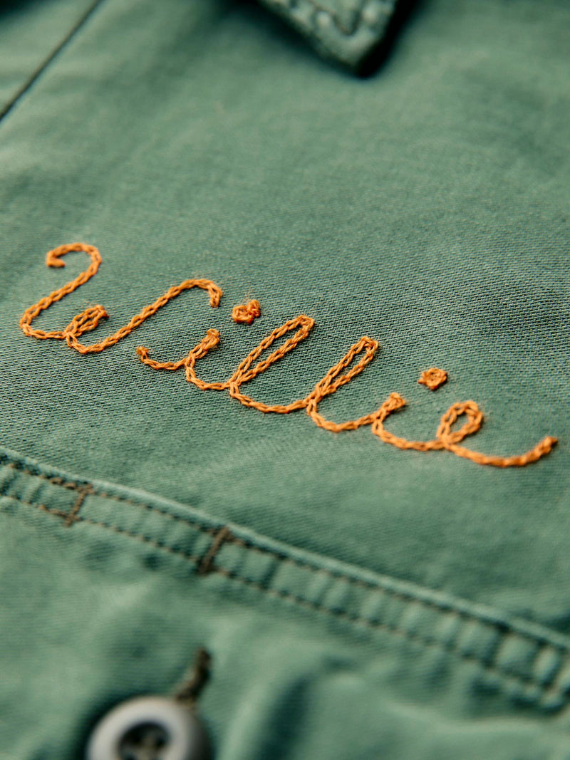 military shirt jacket in fatigue green - Model
