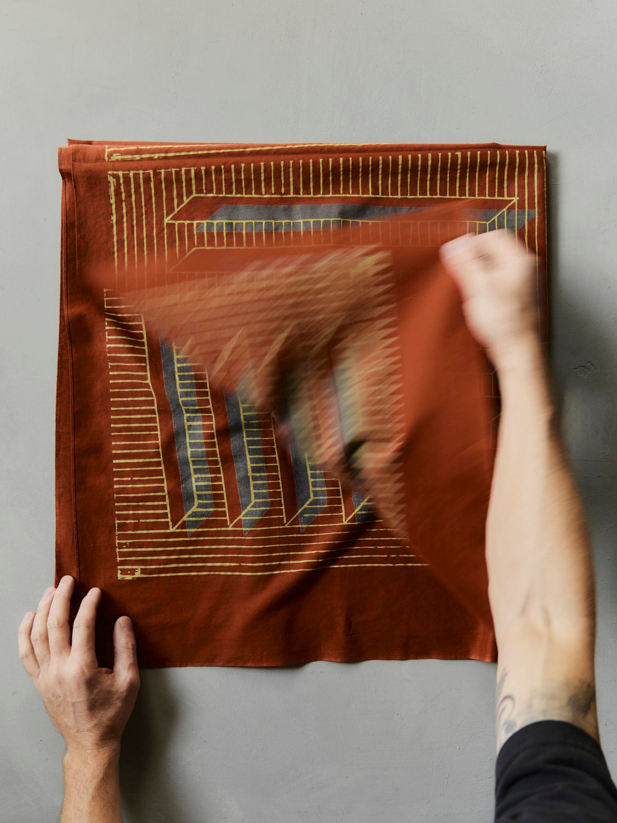 i+w x Three Looms rust bandana scarf