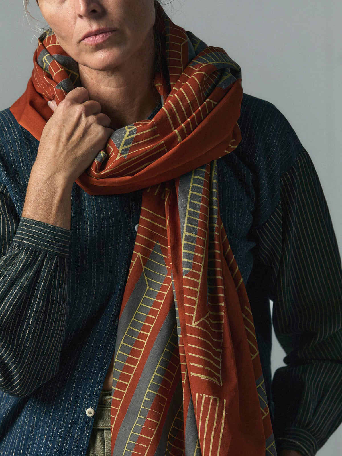 i+w x Three Looms rust bandana scarf