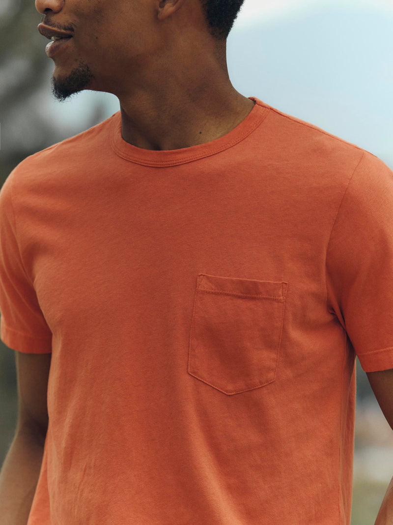 faded orange knit pocket tee - Model