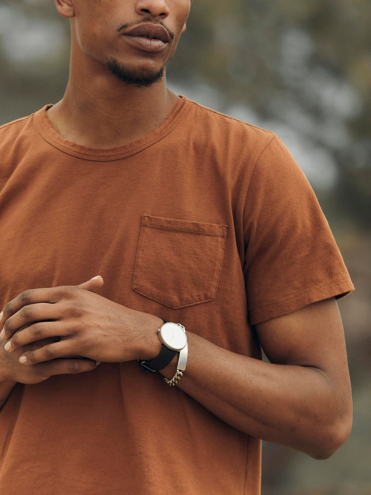 pocket tee in rust