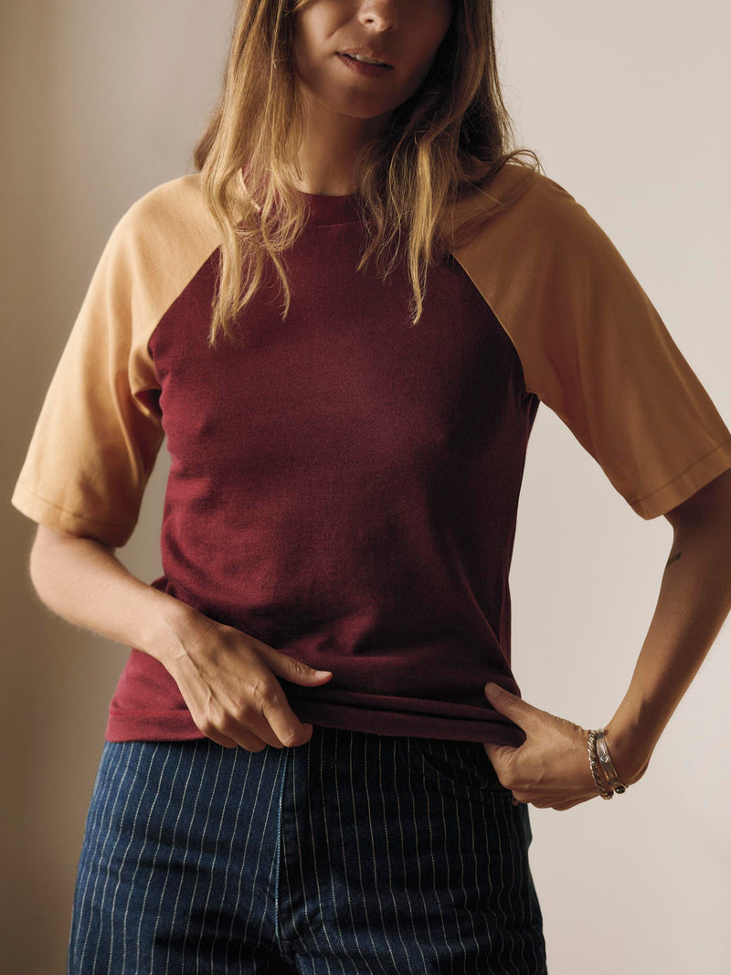 knit raglan crew in maroon