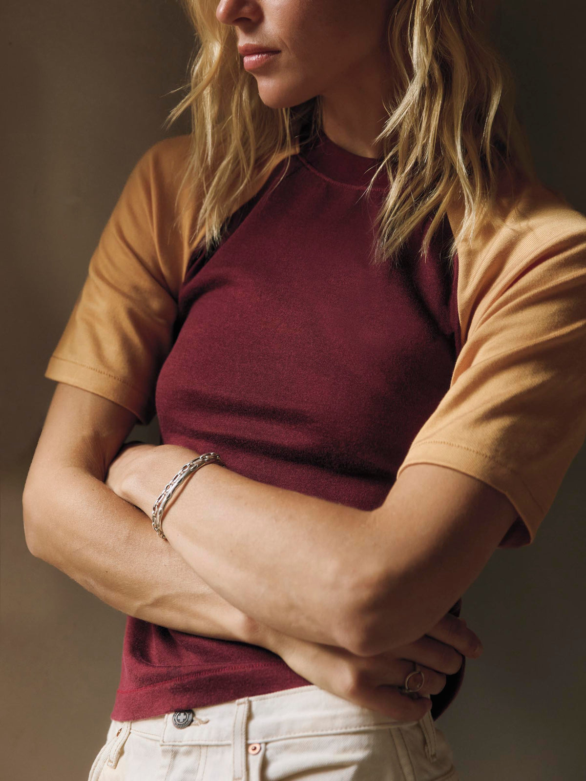 knit raglan crew in maroon