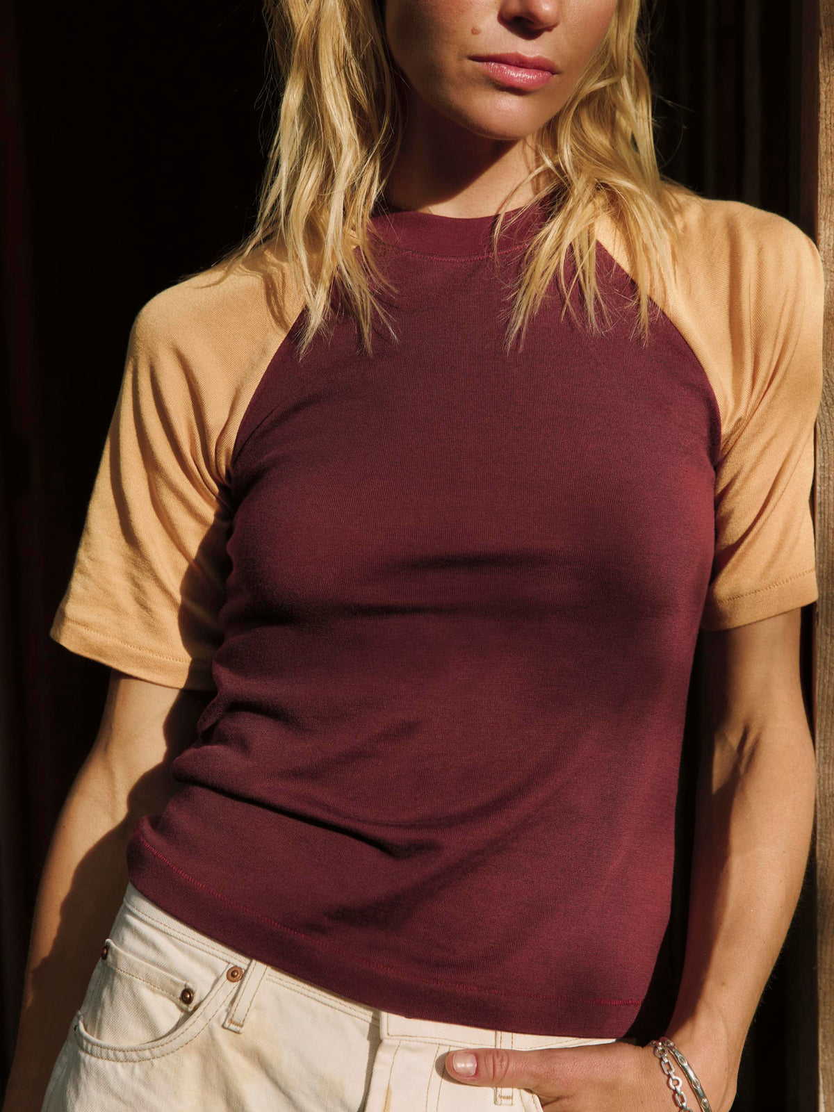 knit raglan crew in maroon