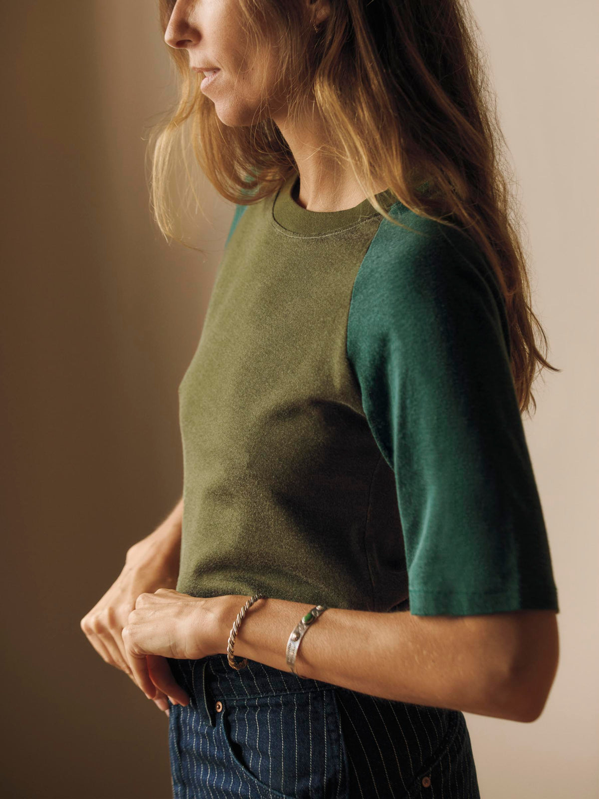 knit raglan crew in olive