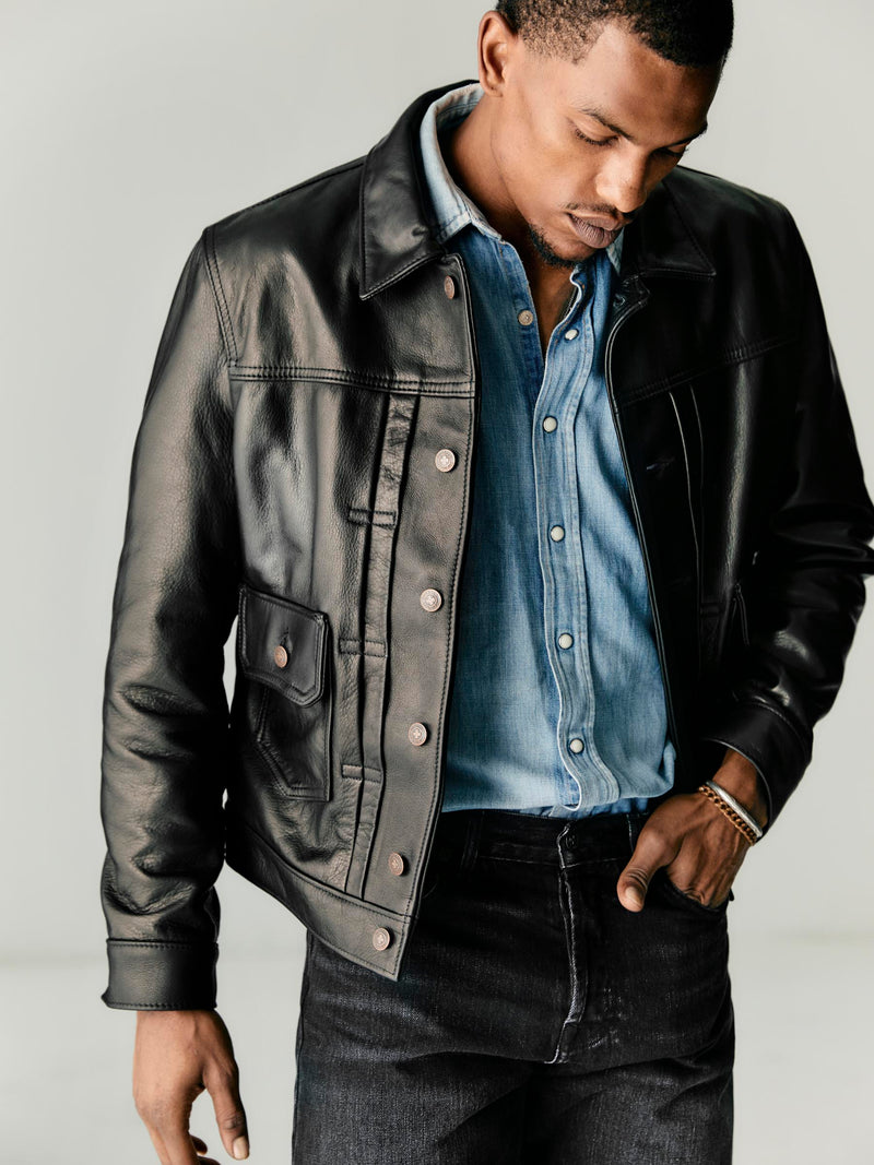 i+w x Schott NYC cowhide trucker jacket - Model