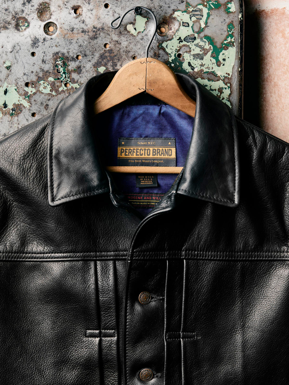 i+w x Schott NYC cowhide trucker jacket
