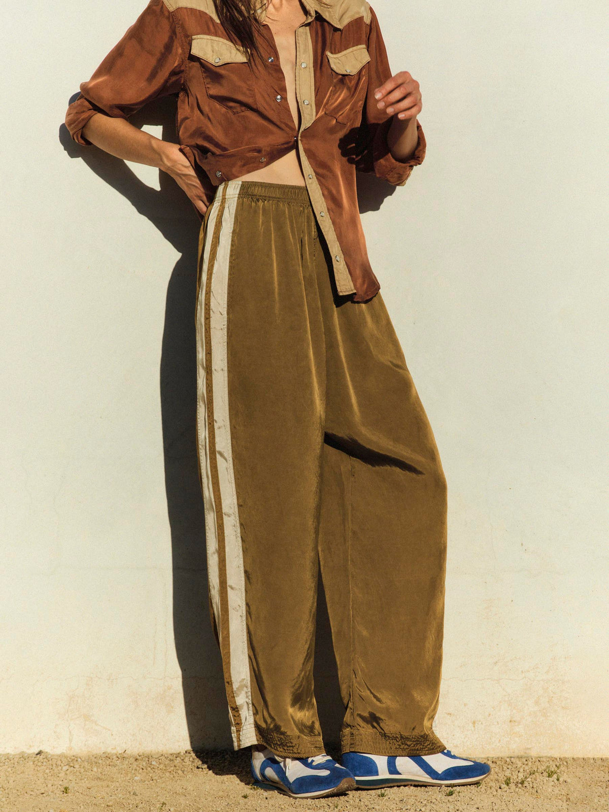 striped track pant in gold
