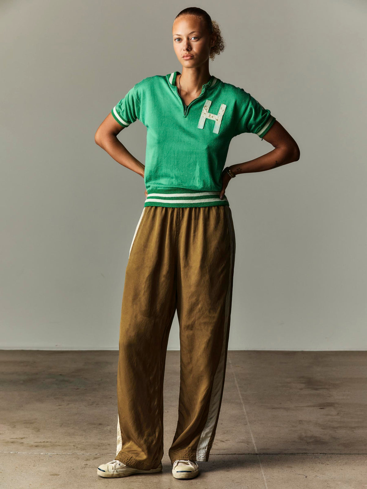 striped track pant in gold