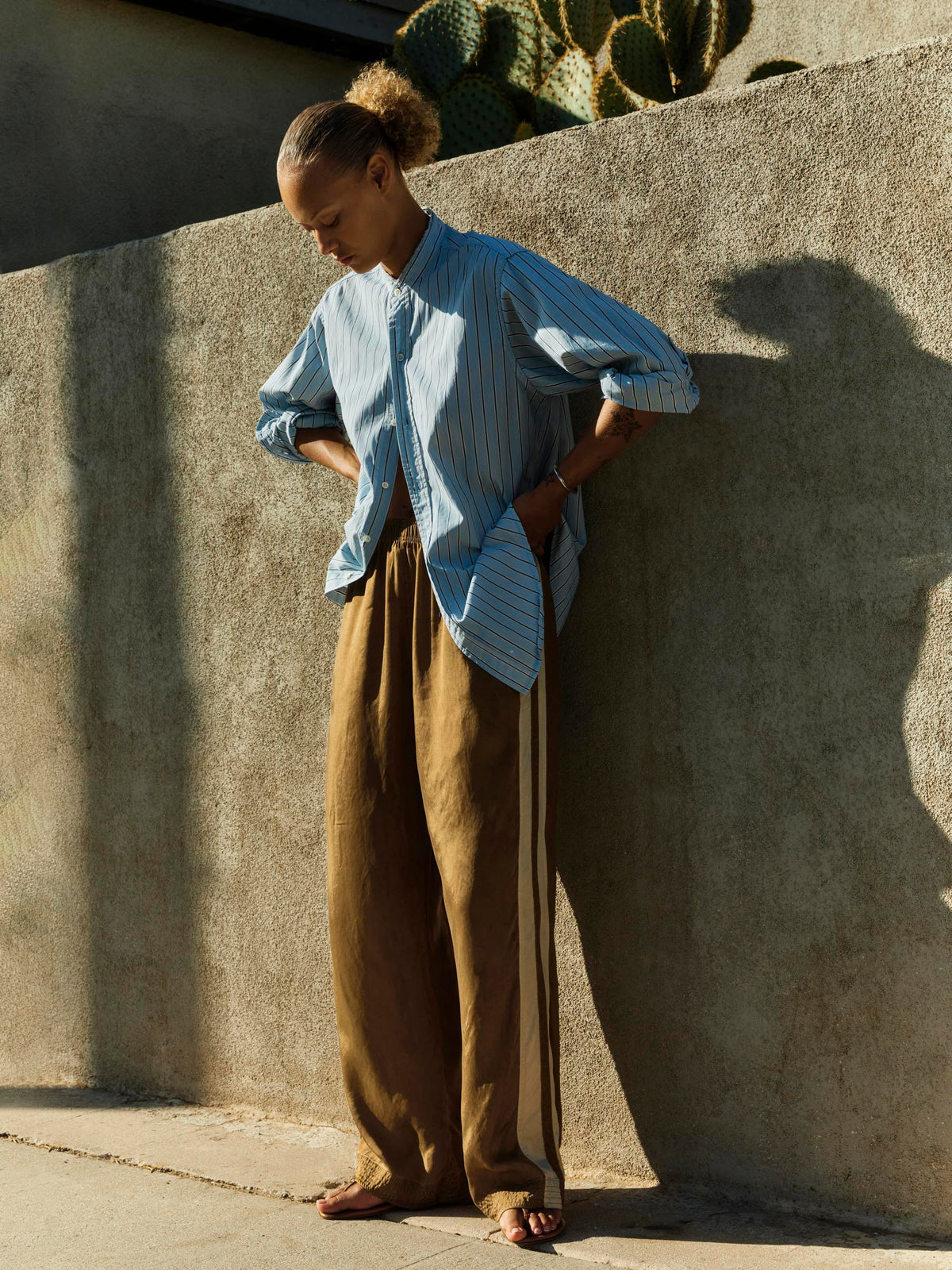 striped track pant in gold