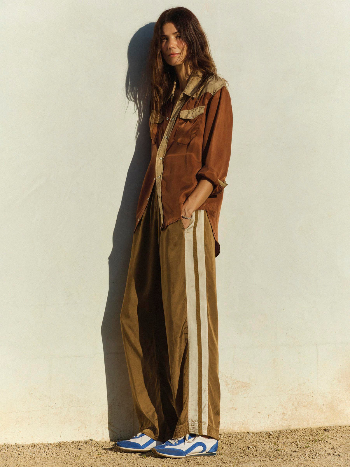 striped track pant in gold