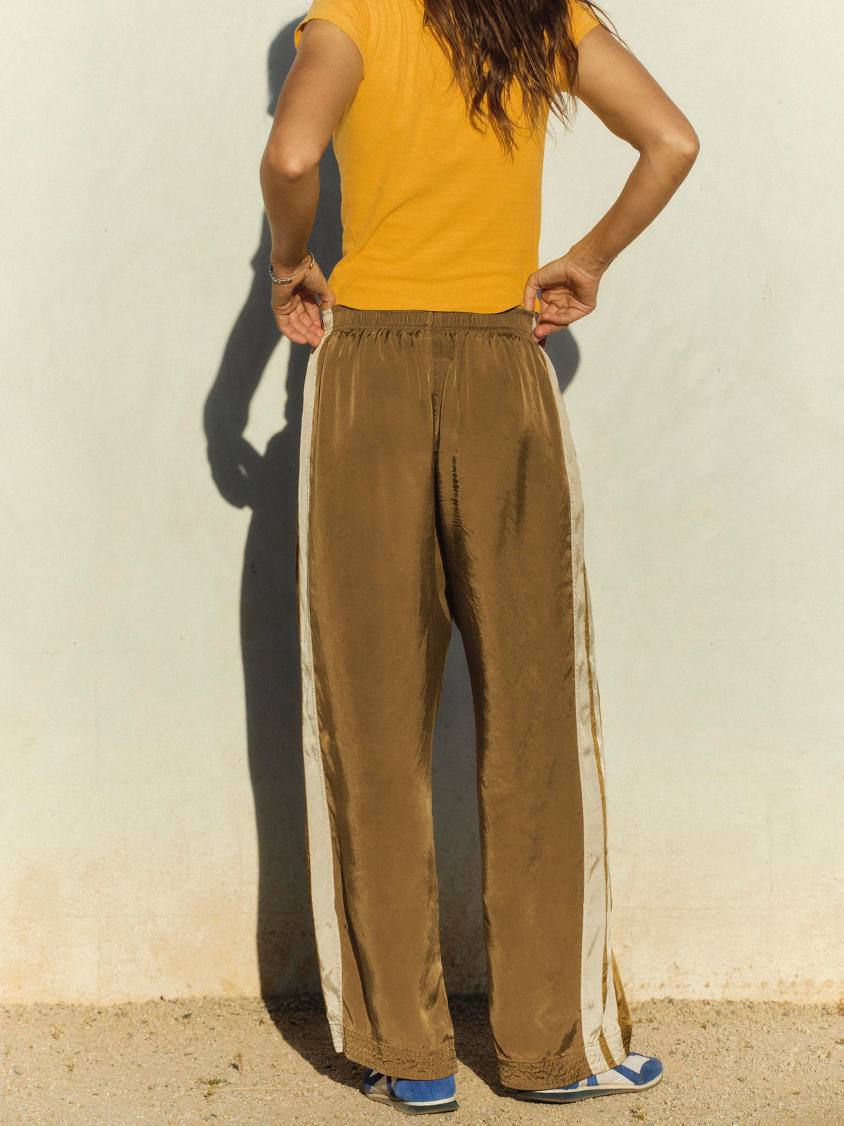 striped track pant in gold
