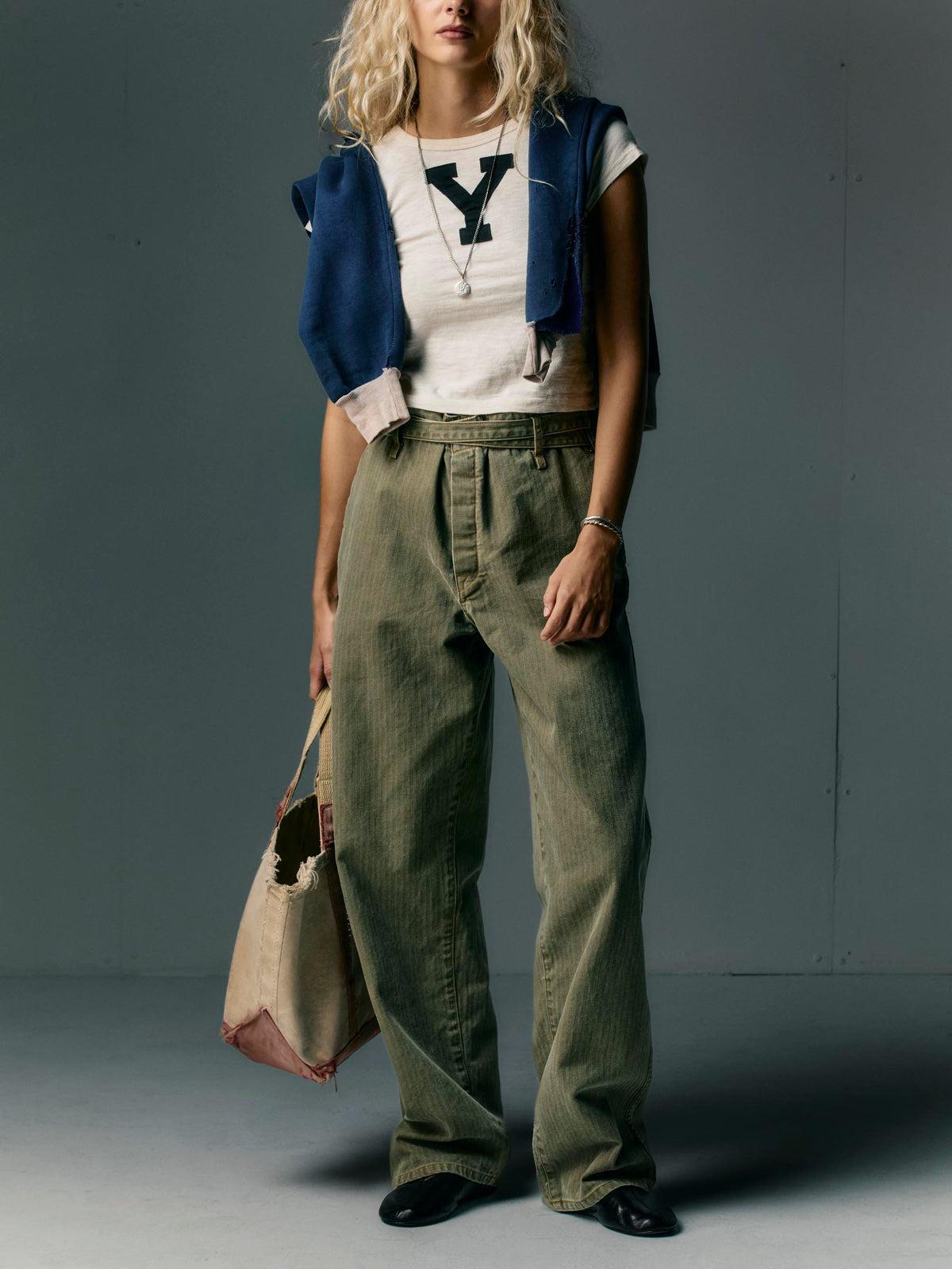 virginia self-tie trouser in herringbone