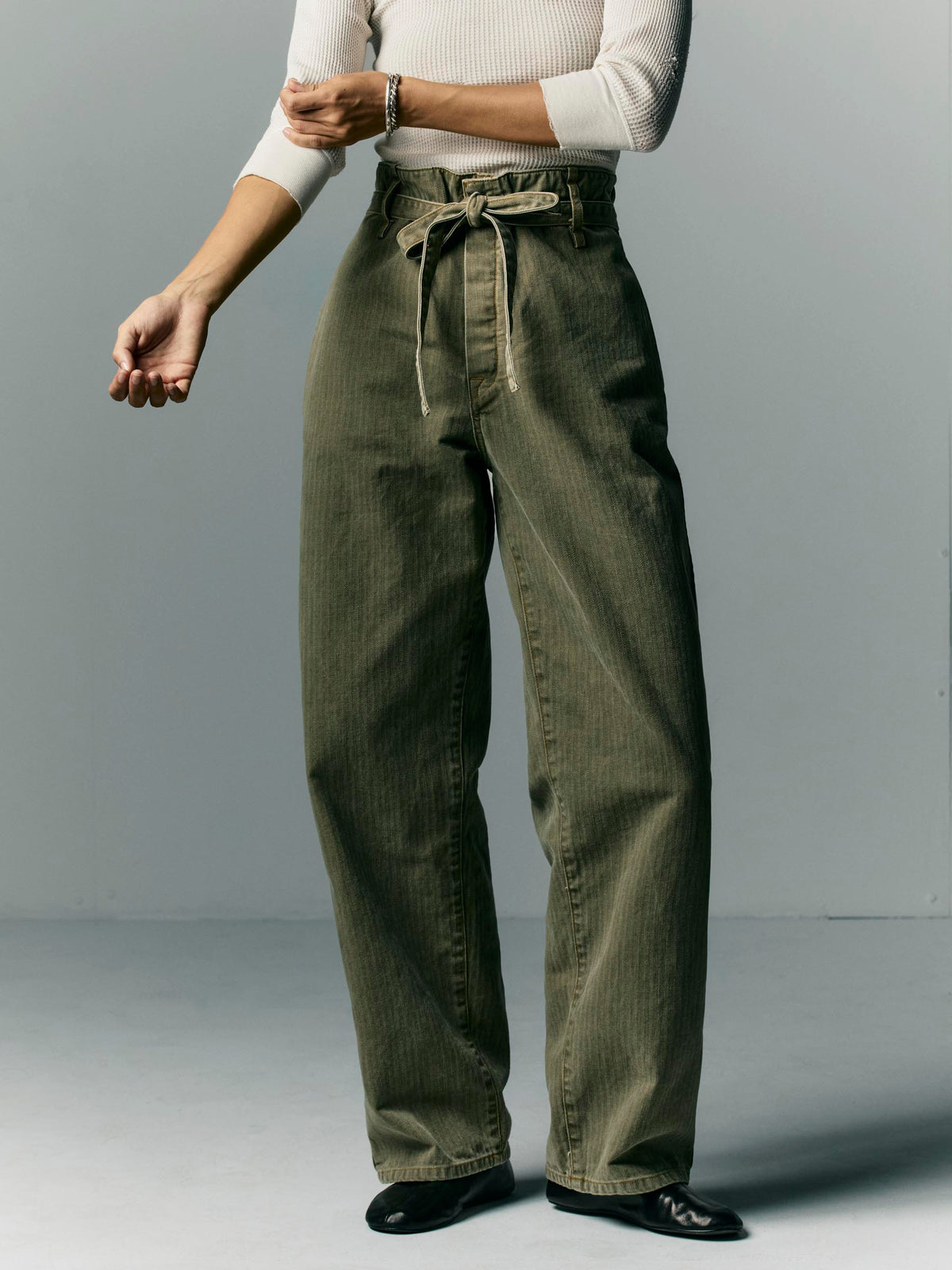 virginia self-tie trouser in herringbone