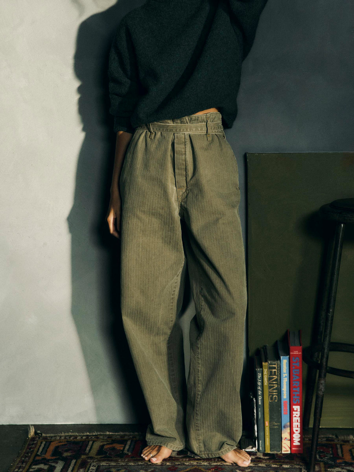 virginia self-tie trouser in herringbone