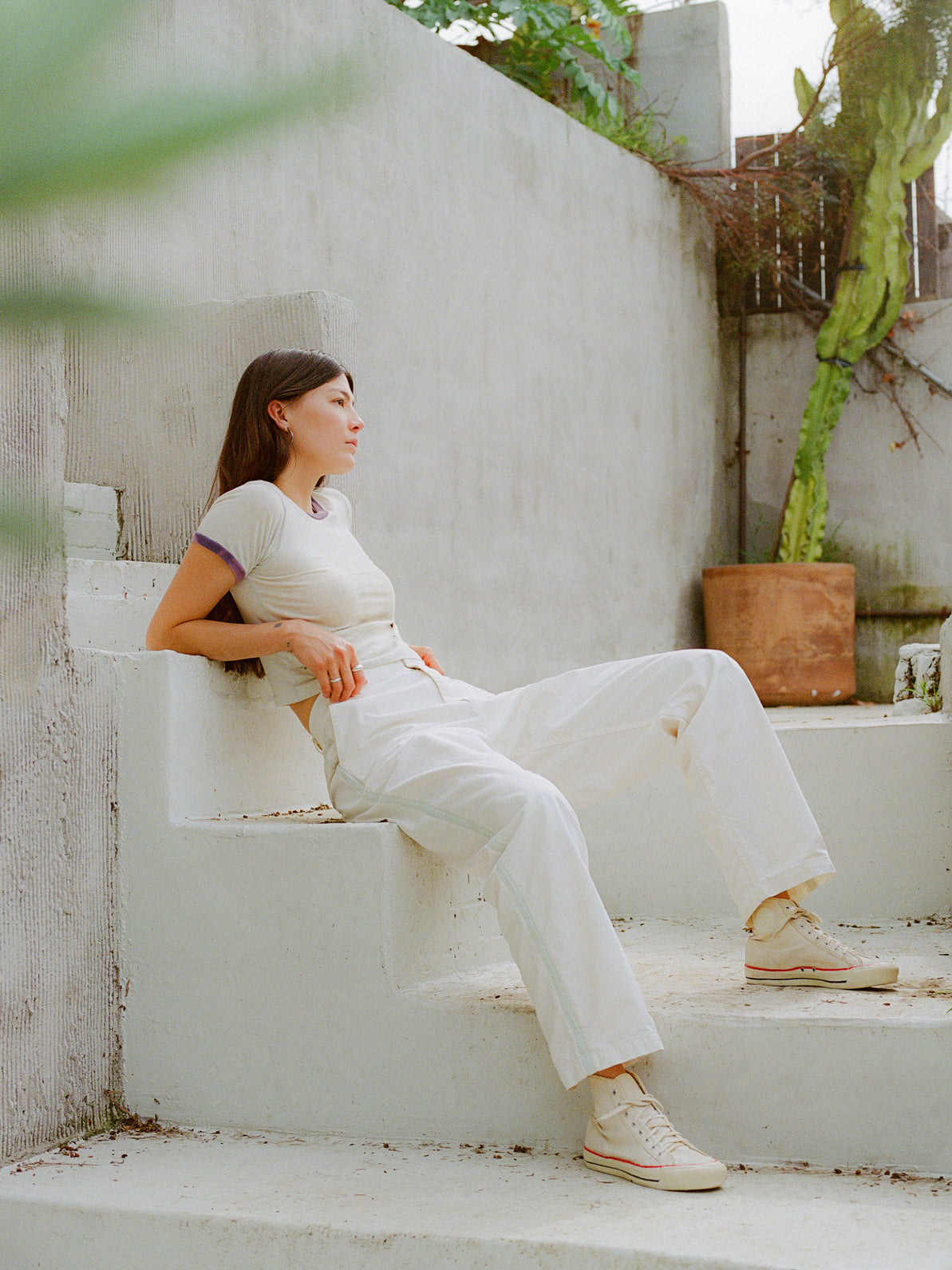 baker striped trouser in white