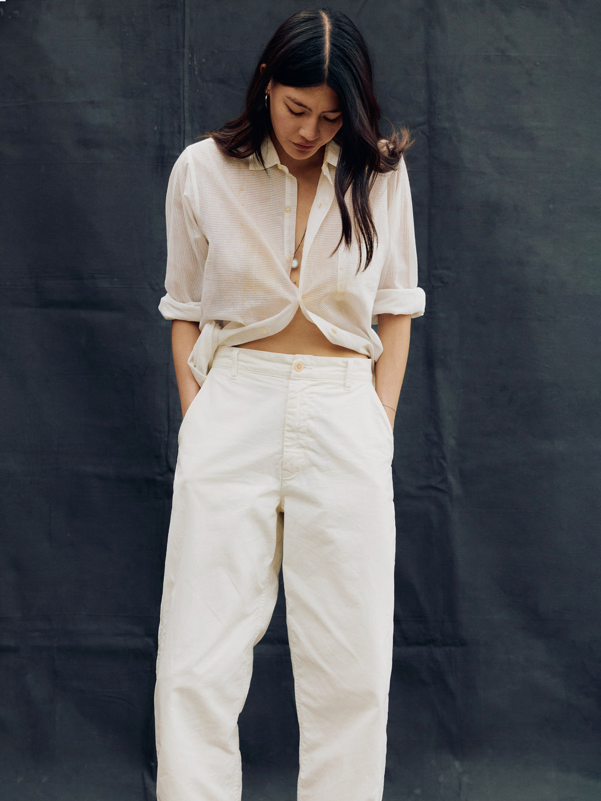 baker striped trouser in white