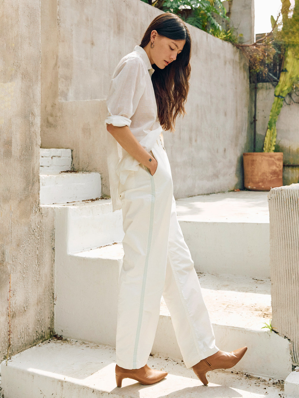baker striped trouser in white