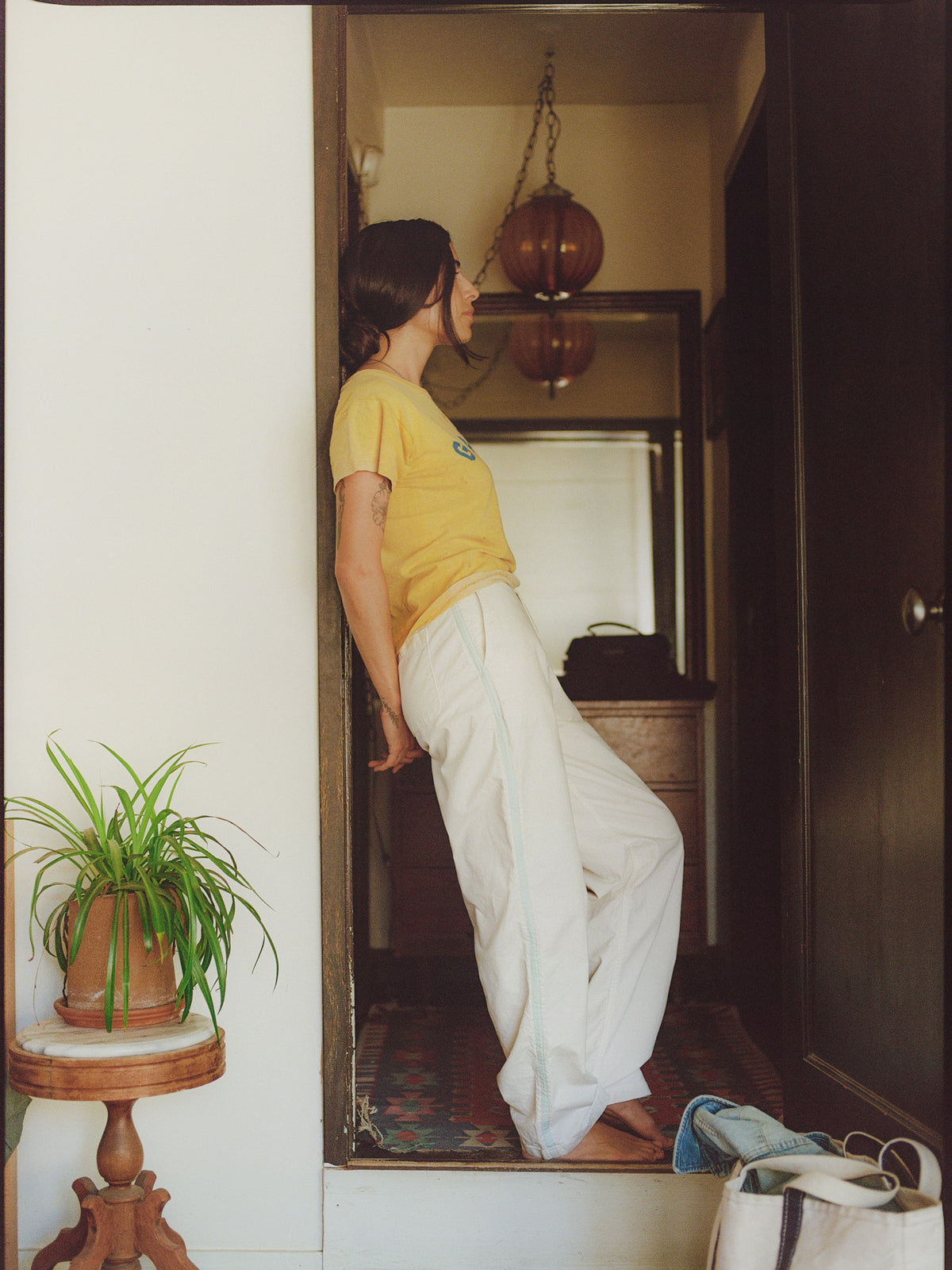 baker striped trouser in white