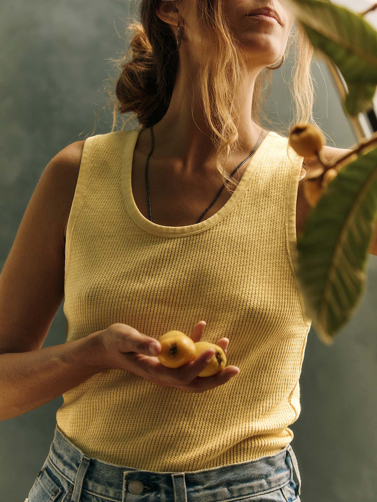 the vintage tank in open knit yellow